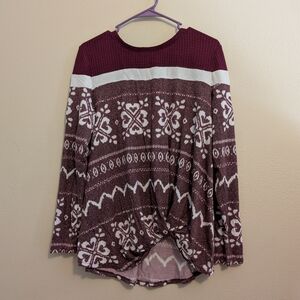 Maurices Burgundy and White Patterned Blouse